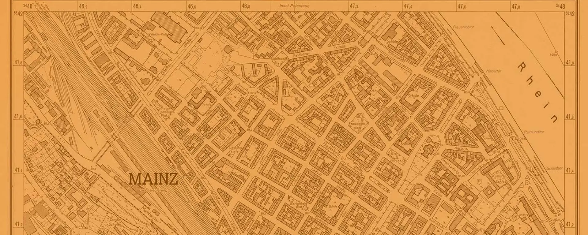 Deutsche Grundkarte 1 : 5000 Mainz, Landesvermessungsamt Rheinland-Pfalz, 1962/1992 (Ausschnitt)