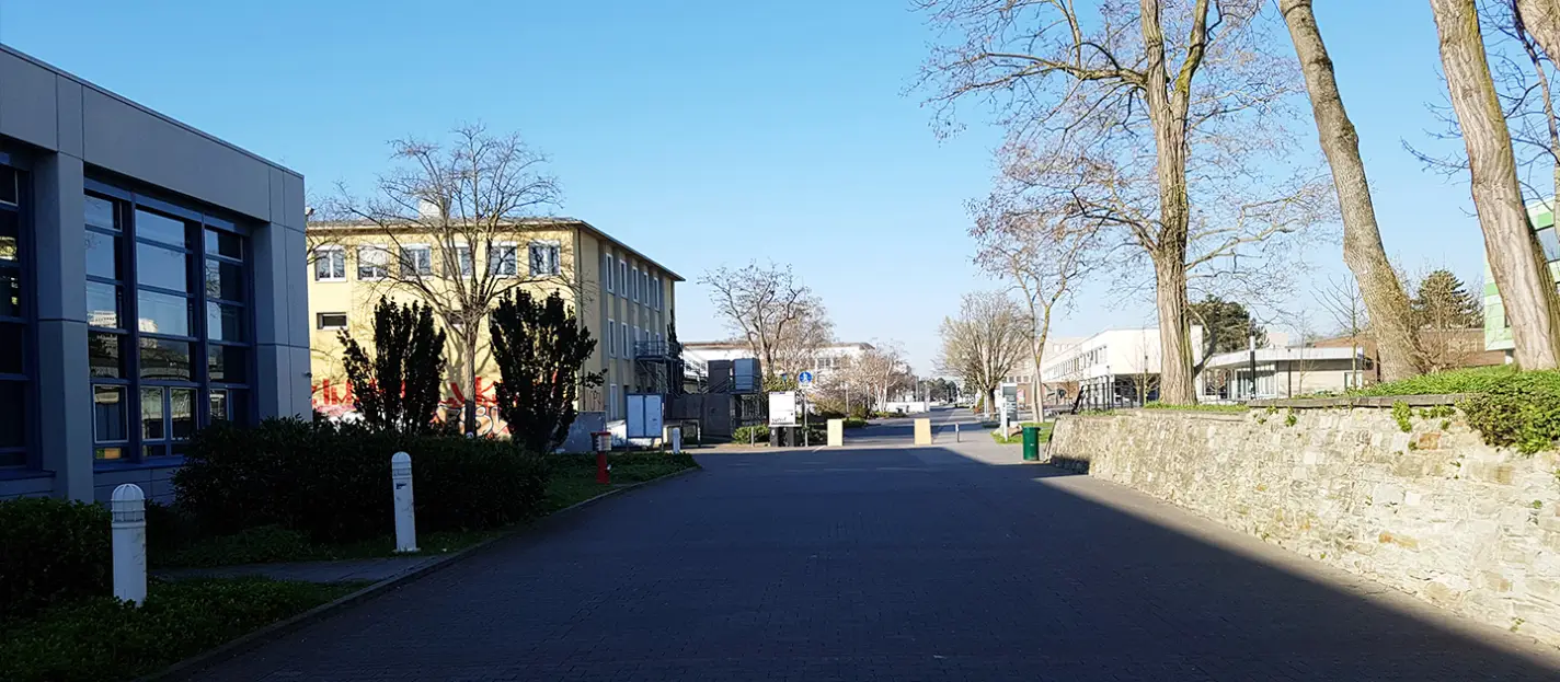 Blick auf den menschenleeren Jakob-Welder-Weg